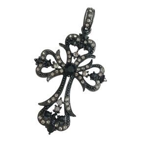 NWT Vintage Grey/Black Silver Plated Cross Pendant/Charm/Grunge/Goth/Religious